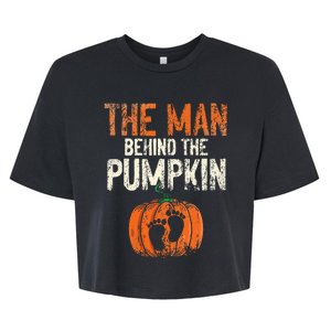 Halloween Pregnancy Announcement The Man Behind The Pumpkin Bella+Canvas Jersey Crop Tee