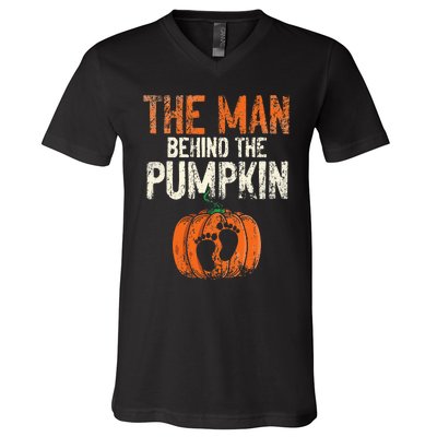 Halloween Pregnancy Announcement The Man Behind The Pumpkin V-Neck T-Shirt