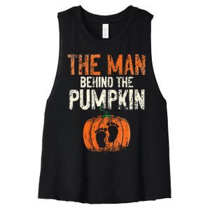 Halloween Pregnancy Announcement The Man Behind The Pumpkin Women's Racerback Cropped Tank