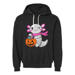 Halloween Pumpkin Axolotl Mummy Garment-Dyed Fleece Hoodie