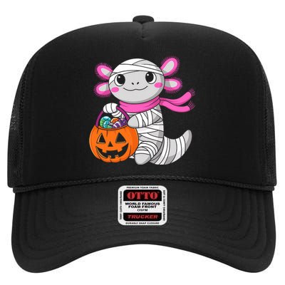 Halloween Pumpkin Axolotl Mummy High Crown Mesh Back Trucker Hat