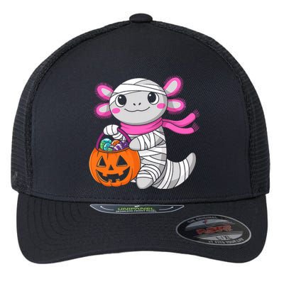 Halloween Pumpkin Axolotl Mummy Flexfit Unipanel Trucker Cap