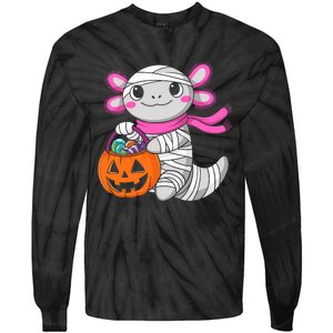 Halloween Pumpkin Axolotl Mummy Tie-Dye Long Sleeve Shirt