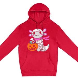 Halloween Pumpkin Axolotl Mummy Premium Pullover Hoodie