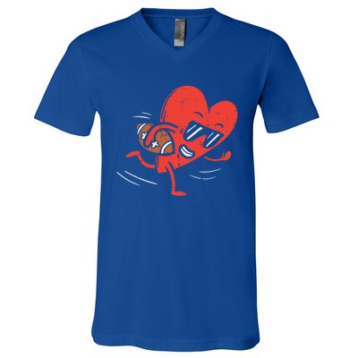 Heart Playing American Football Valentines Day Sports Gift V-Neck T-Shirt