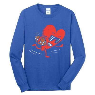 Heart Playing American Football Valentines Day Sports Gift Tall Long Sleeve T-Shirt