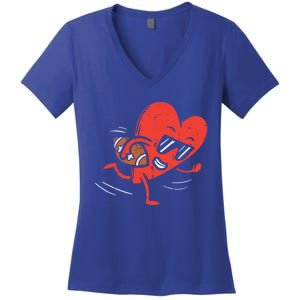 Heart Playing American Football Valentines Day Sports Gift Women's V-Neck T-Shirt