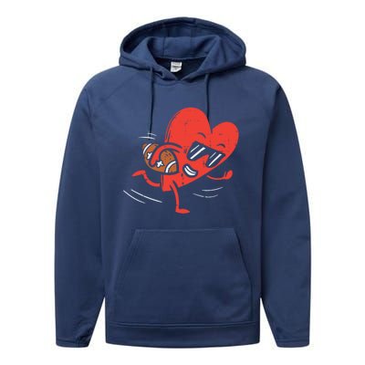 Heart Playing American Football Valentines Day Sports Gift Performance Fleece Hoodie