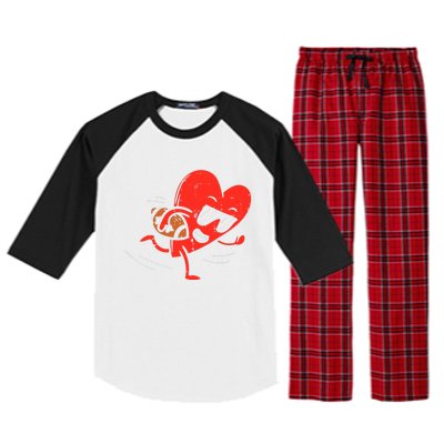 Heart Playing American Football Sports Valentines Day Boy Raglan Sleeve Pajama Set