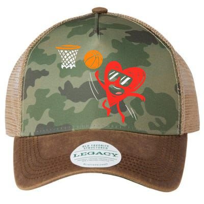 Heart Playing Basketball Cute Valentines Day Sports Boys Legacy Tie Dye Trucker Hat