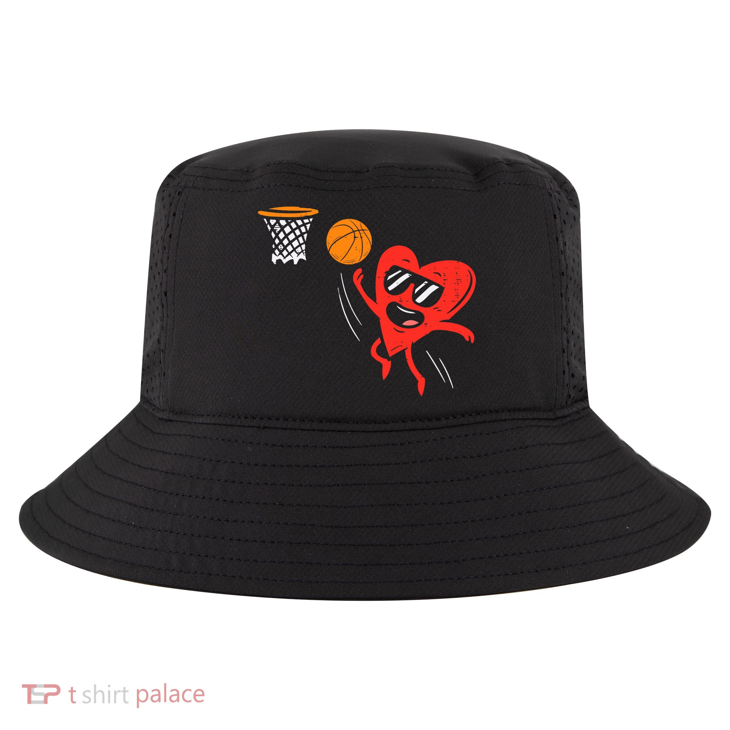 Heart Playing Basketball Cute Valentines Day Sports Boys Cool Comfort Performance Bucket Hat