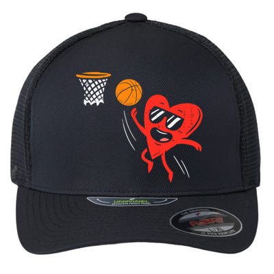 Heart Playing Basketball Cute Valentines Day Sports Boys Flexfit Unipanel Trucker Cap