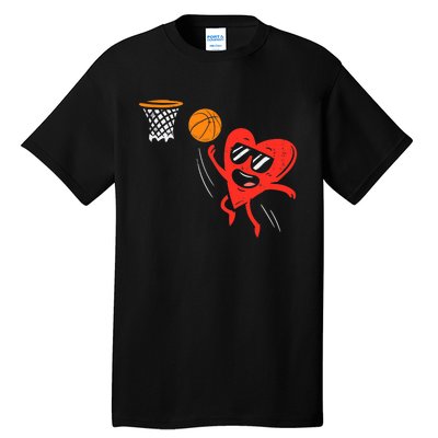 Heart Playing Basketball Cute Valentines Day Sports Boys Tall T-Shirt