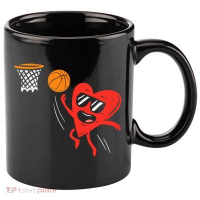 Heart Playing Basketball Cute Valentines Day Sports Boys 11oz C Handle Ceramic Mug