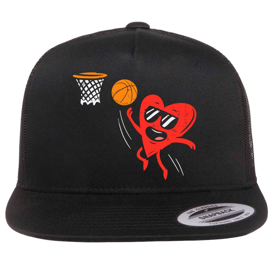 Heart Playing Basketball Cute Valentines Day Sports Boys Flat Bill Trucker Hat
