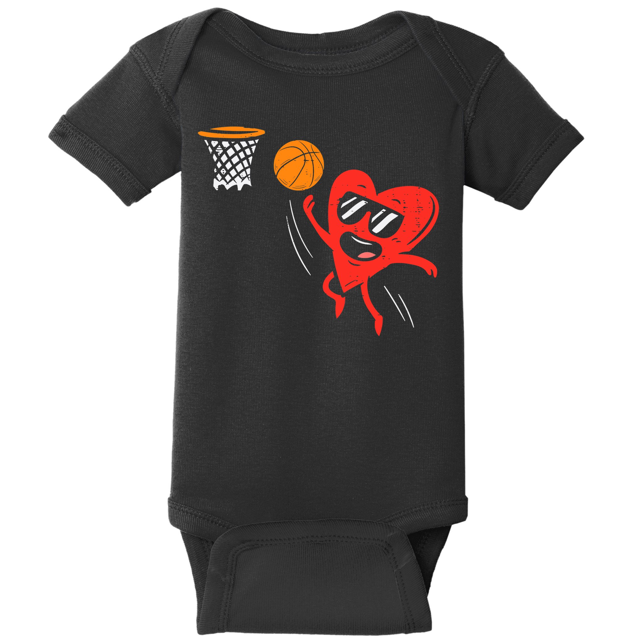 Heart Playing Basketball Cute Valentines Day Sports Boys Baby Bodysuit