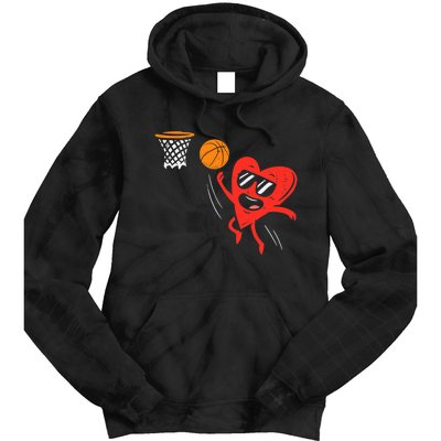 Heart Playing Basketball Cute Valentines Day Sports Boys Tie Dye Hoodie