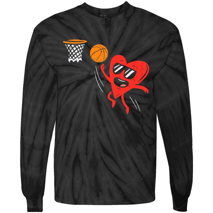 Heart Playing Basketball Cute Valentines Day Sports Boys Tie-Dye Long Sleeve Shirt