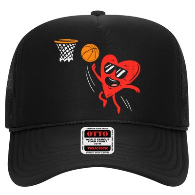Heart Playing Basketball Cute Valentines Day Sports Boys Trucker Hat