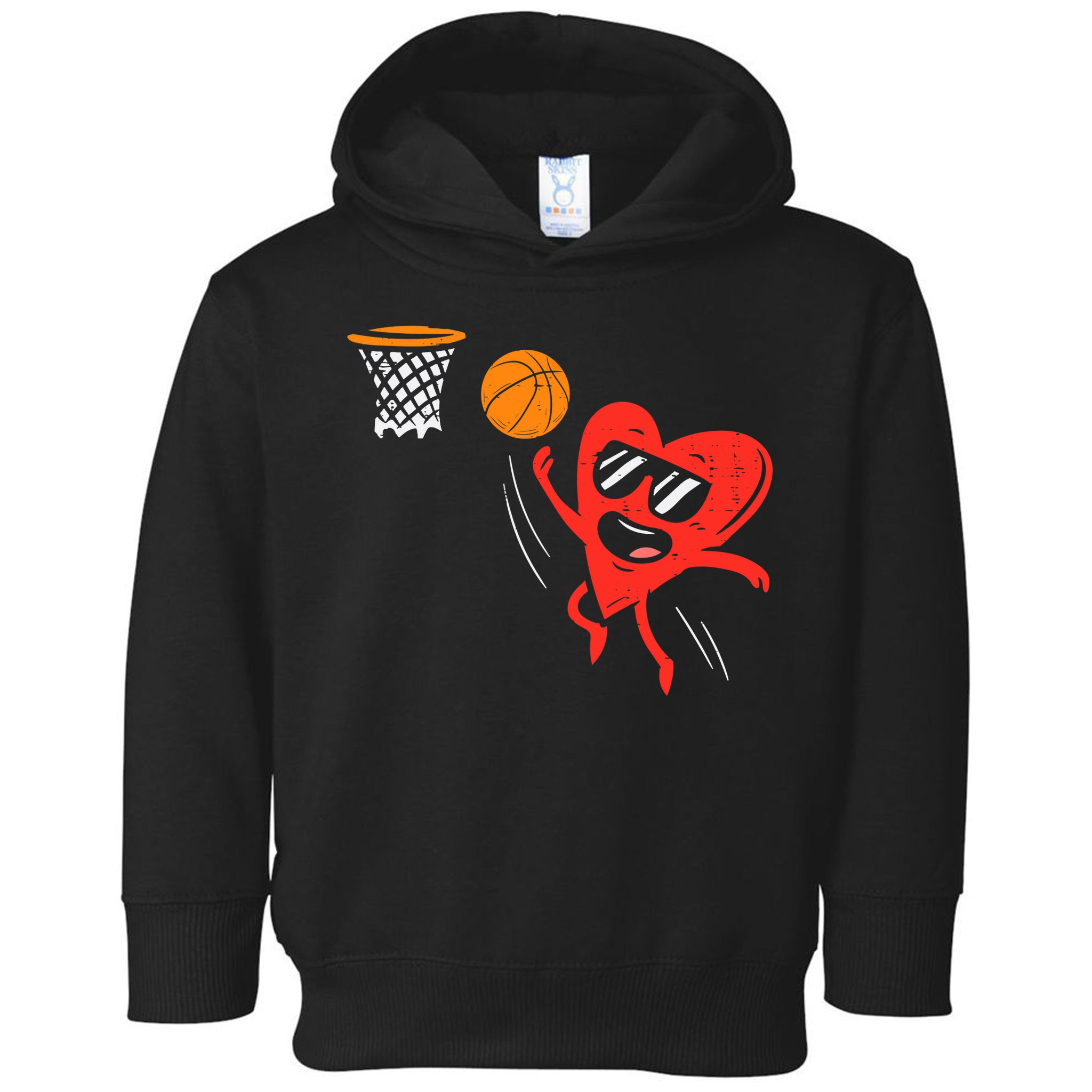 Heart Playing Basketball Cute Valentines Day Sports Boys Toddler Hoodie
