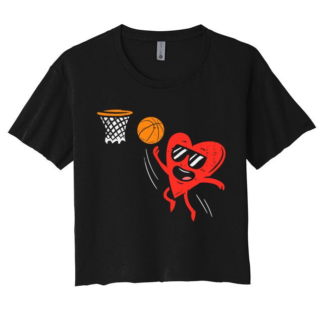 Heart Playing Basketball Cute Valentines Day Sports Boys Crop Top