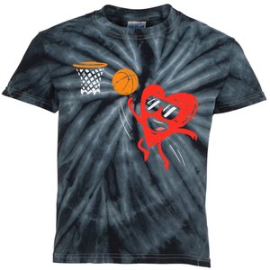 Heart Playing Basketball Cute Valentines Day Sports Boys Kids Tie-Dye T-Shirt