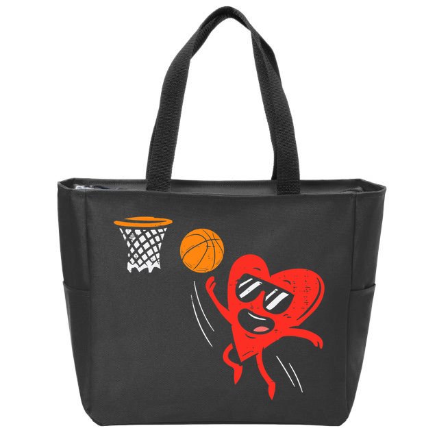 Heart Playing Basketball Cute Valentines Day Sports Boys Zip Tote Bag