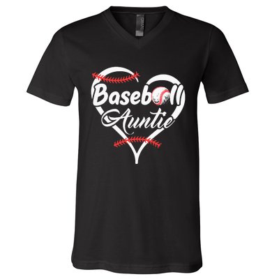 Heart Proud Baseball Auntie Baseball for mother's day V-Neck T-Shirt