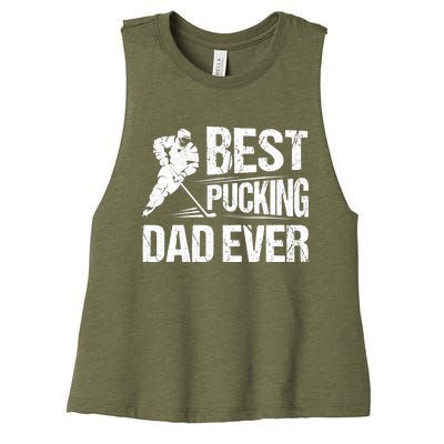 Hockey Player Best Pucking Dad Ever Hockey Father Hockey Pun Women's Racerback Cropped Tank