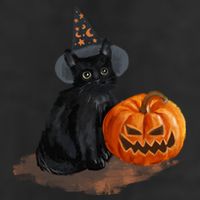 Halloween Pumpkin Black Cat 7 Panel Mesh Trucker Snapback Hat