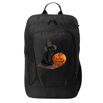 Halloween Pumpkin Black Cat City Backpack