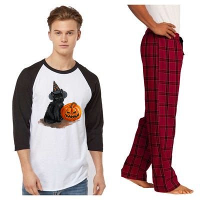 Halloween Pumpkin Black Cat Raglan Sleeve Pajama Set