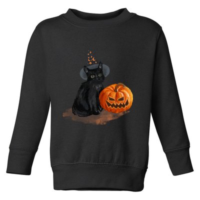 Halloween Pumpkin Black Cat Toddler Sweatshirt