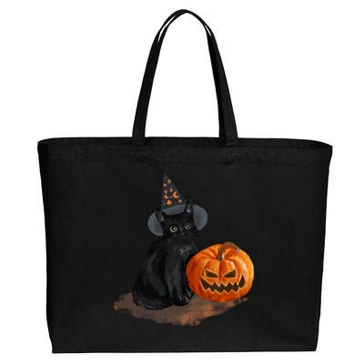 Halloween Pumpkin Black Cat Cotton Canvas Jumbo Tote