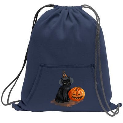 Halloween Pumpkin Black Cat Sweatshirt Cinch Pack Bag