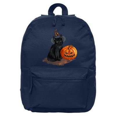 Halloween Pumpkin Black Cat 16 in Basic Backpack