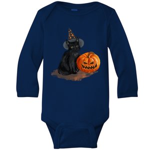 Halloween Pumpkin Black Cat Baby Long Sleeve Bodysuit