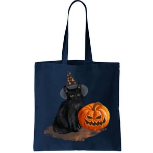 Halloween Pumpkin Black Cat Tote Bag