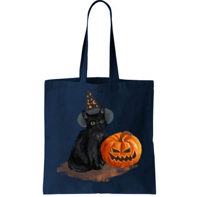 Halloween Pumpkin Black Cat Tote Bag