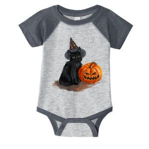 Halloween Pumpkin Black Cat Infant Baby Jersey Bodysuit