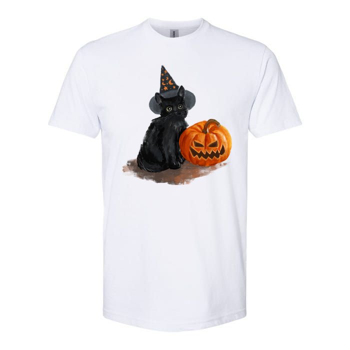 Halloween Pumpkin Black Cat Softstyle CVC T-Shirt