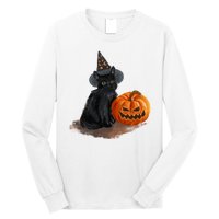 Halloween Pumpkin Black Cat Long Sleeve Shirt