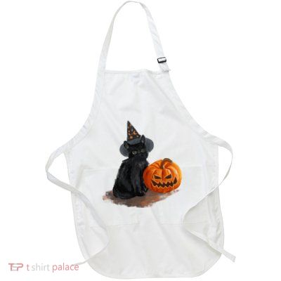 Halloween Pumpkin Black Cat Full-Length Apron With Pockets