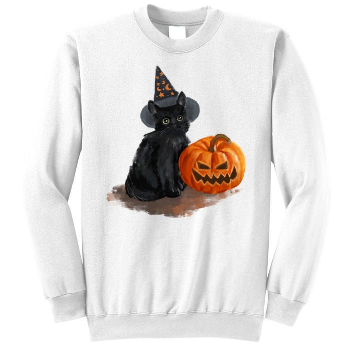 Halloween Pumpkin Black Cat Sweatshirt