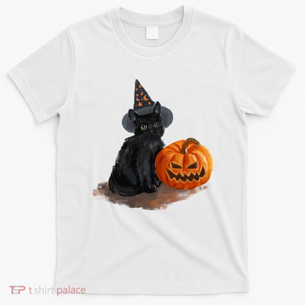 Halloween Pumpkin Black Cat T-Shirt