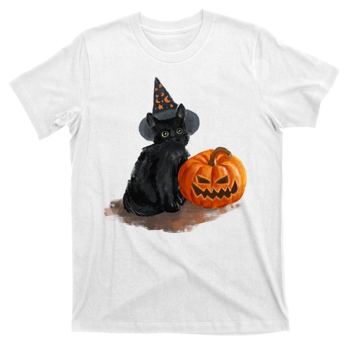 Halloween Pumpkin Black Cat T-Shirt