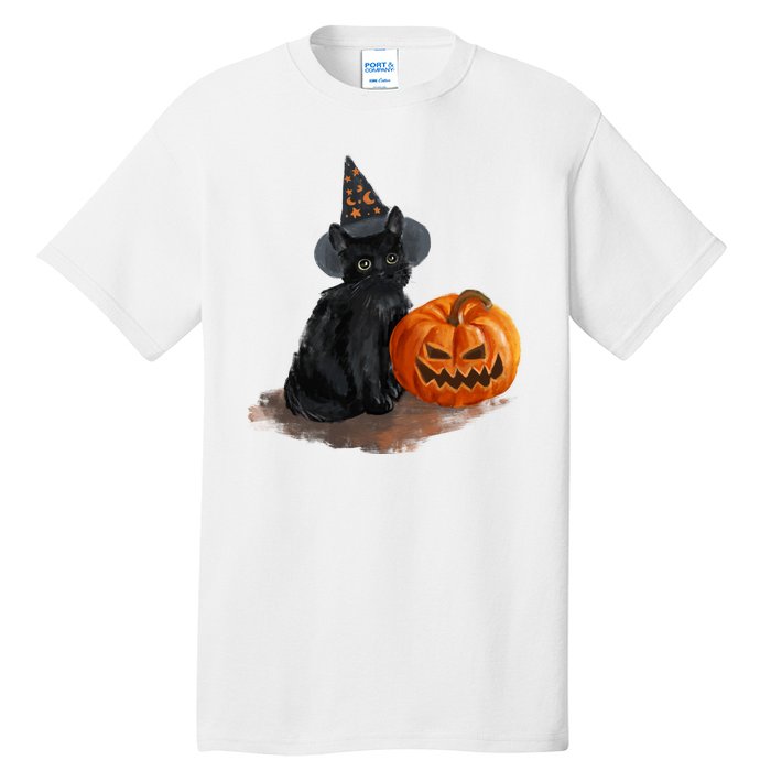 Halloween Pumpkin Black Cat Tall T-Shirt