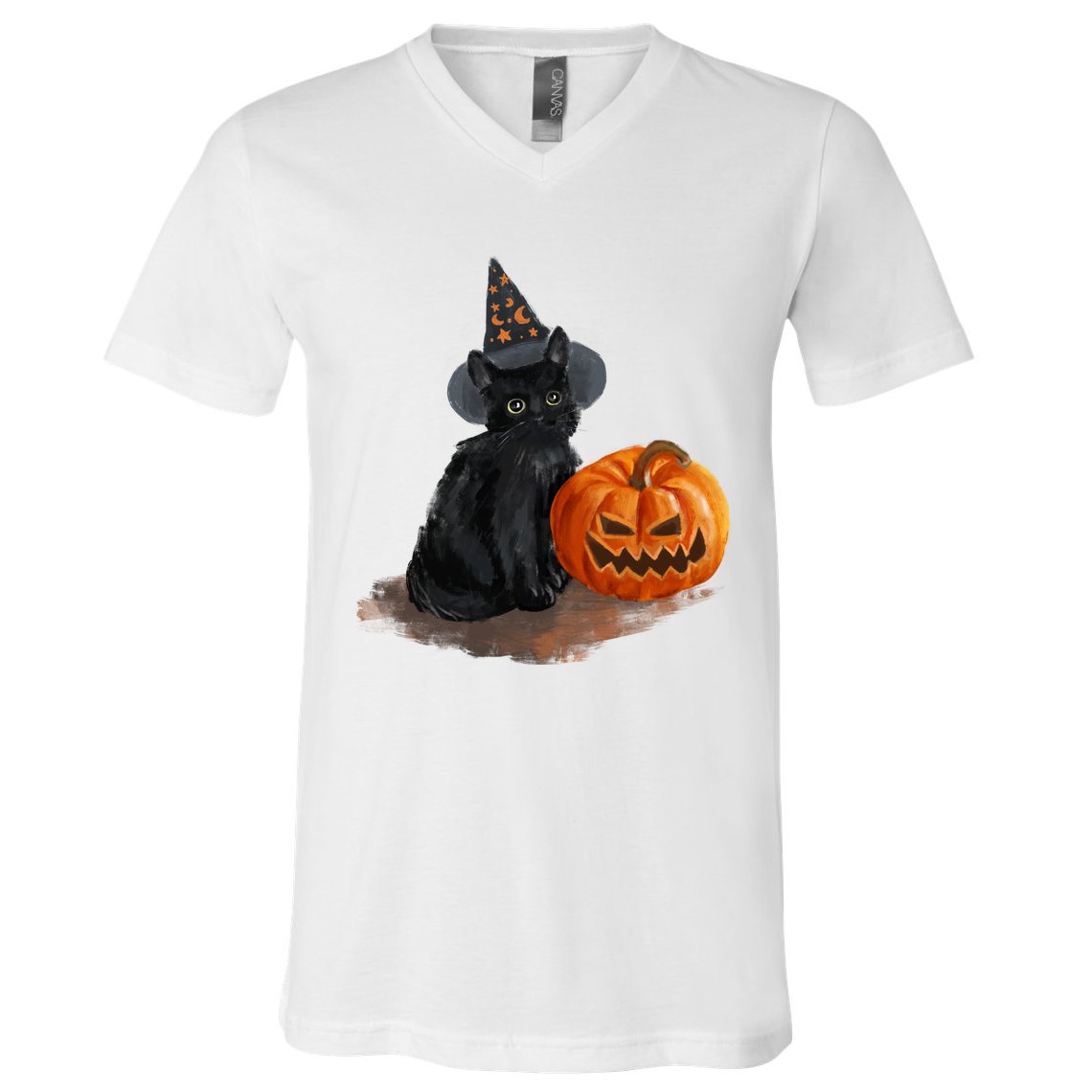 Halloween Pumpkin Black Cat V-Neck T-Shirt