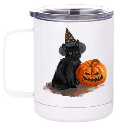 Halloween Pumpkin Black Cat 12 oz Stainless Steel Tumbler Cup