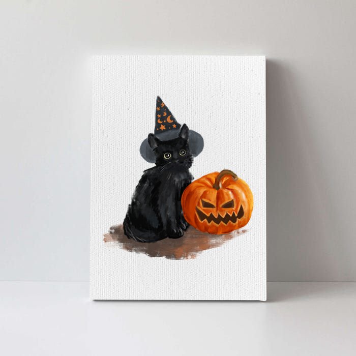 Halloween Pumpkin Black Cat Canvas